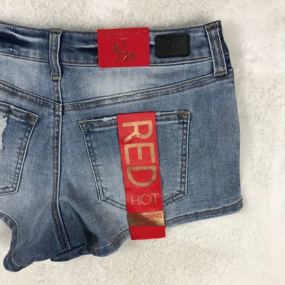 CELEBRITY PINK Colorblock Blue Denim Mini Jean Shorts NWT 3/26 - Picture 6 of 7